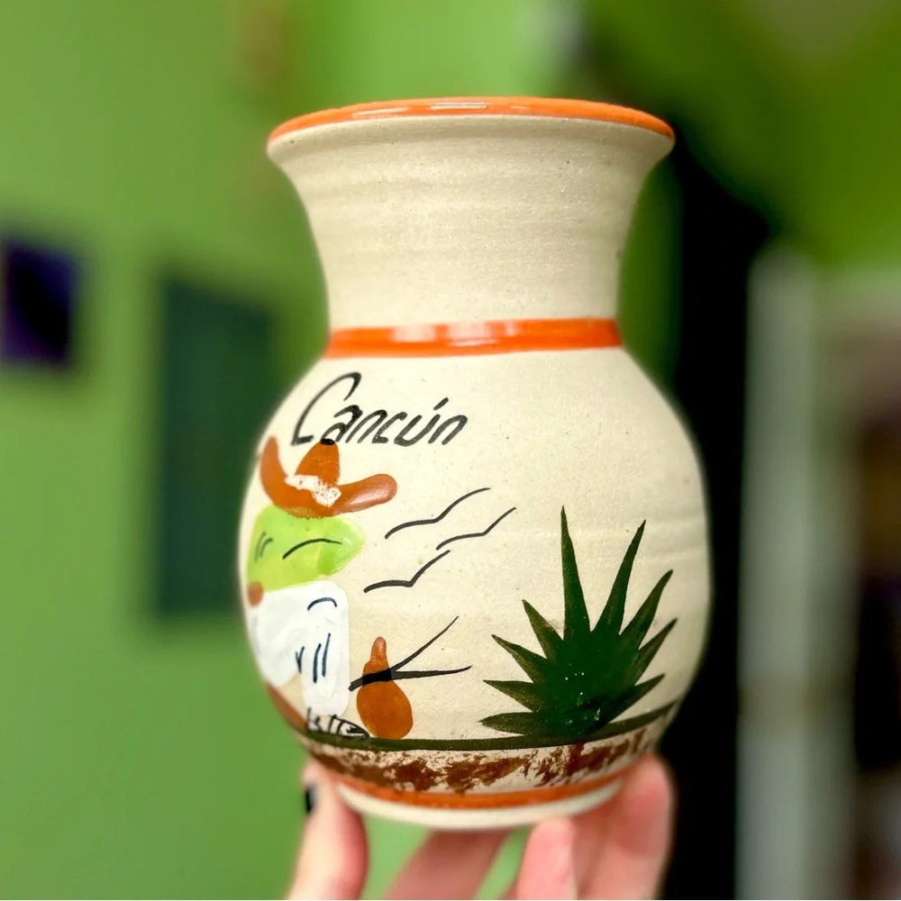 VTG Handmade + Painted Pottery Rustic Desert Planter Vase Art